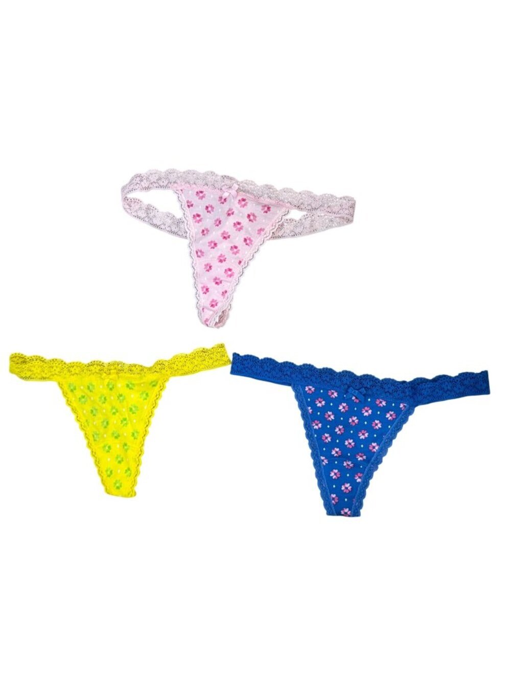 Gilly Hicks Lot of 3 Down Undies Thong Panties Floral Cotton Lace Size Small S